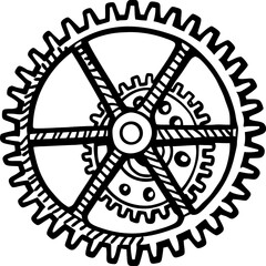 Obraz premium Intricate mechanical gears interlocked in a circular arrangement, precision engineering mechanism, industrial design concept