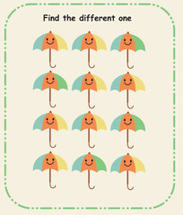 Find the Different One Puzzle Sheet for Kids | Spot the Odd Illustration Activity