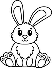Obraz premium Cute bunny outline illustration rabbit sitting with big ears and round eyes, black line drawing