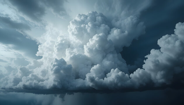 Dramatic cloudscape with towering cumulus formations reflecting in water, creating a stunning atmospheric panorama, perfect for impactful visuals