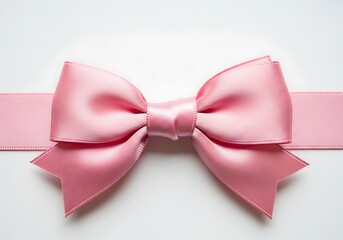 Elegant satin pink ribbon bow tied on a white background for gifts and decorations