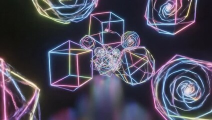 national science fiction day abstract glowing neon geometric shapes animation