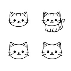 Fototapeta premium Four Kawaii Cat Icons: Solid and Outlined Variatio