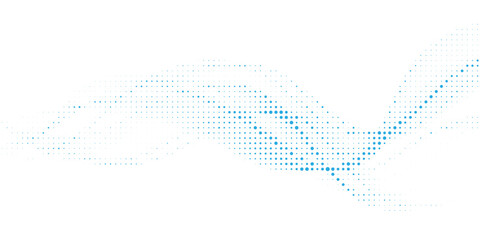 Abstract curved dotted surface with halftone effect by blue and turquoise small squares. Vector graphic pattern