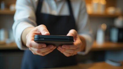 A person is holding a cell phone in their hand, ready to use