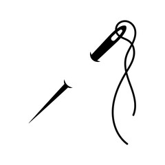 Needle and thread icon. Black silhouette. Front and side view. Vector simple flat graphic illustration. Isolated object on a white background.