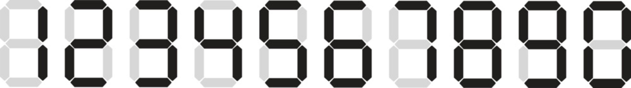 Set of Digital 7-Segment Display Numbers Vector - Retro Electronic Clock Counter Digits