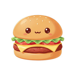 Kawaii Cheeseburger Character with Smiling Face and Googly Eyes on Transparent Background