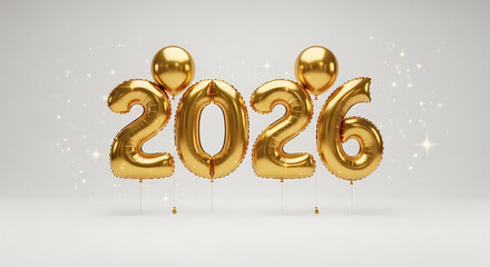 Golden 2026 balloon isolated on white background, new year event