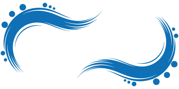 A pair of blue curved lines with small circles on a white background creating a design element frame