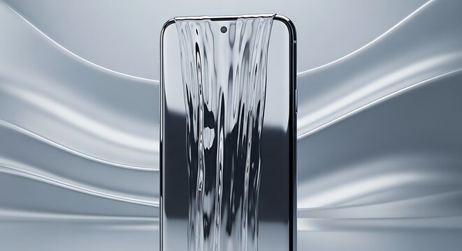Sleek Smartphone with Flowing Liquid Metal Effect