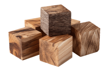 Stacked wooden cubes with distinct wood grain patterns on black background block blocks, Isolated On Transparent Background, Png Cut Out