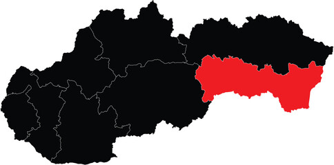 Fototapeta premium Vector Map of Kosice Region on Slovakia Map