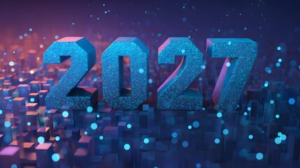 Happy New Year 2027. Abstract numbers 2027 on blue background