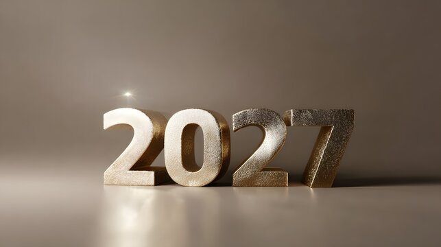 Happy New Year 2027. Golden numbers on a black background with bokeh.