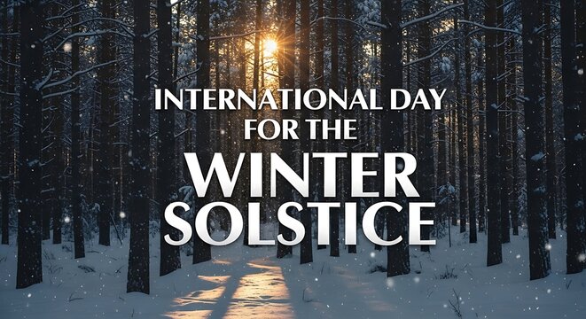 Winter solstice international day forest snow trees sun celebration december season holiday nature