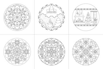 Mandalas. Christmas Theme. Coloring pages. Vector illustration. Set No. 3.