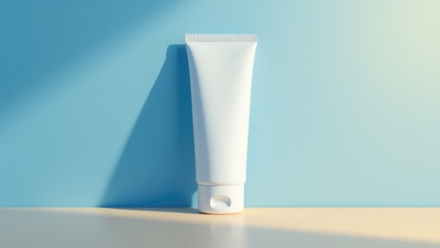 A tube of toothpaste placed on a table surface