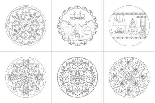 Mandalas. Christmas Theme. Coloring pages. Vector illustration. Set No. 3.