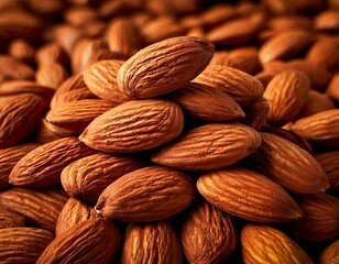 Fototapeta premium Appetizing almonds are stacked high, showcasing their brown shells and healthy snack appeal .jpg