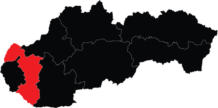 Vector Map of Trnava Region on Slovakia Map
