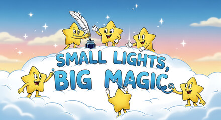 Stars create magic in the sky on fluffy cloud, new year event