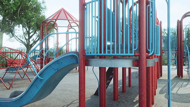 Children will enjoy playing on the bright slides and climbing frames at this lively playground. Surrounded by greenery, it invites joyful moments during sunny afternoons.