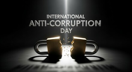 International anti corruption day breaking lock symbol of fighting corruption awareness campaign