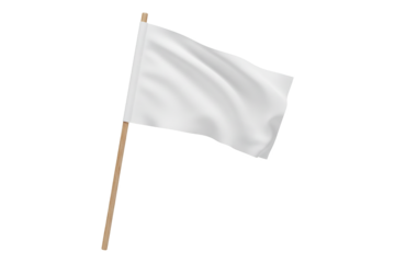 PNG. flagpole. Waving white flag on a wooden pole. Blank banner for design mockup Isolated on transparent background.