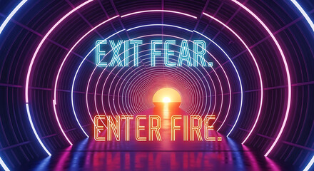 Tunnel of neon light with motivational message, new year event