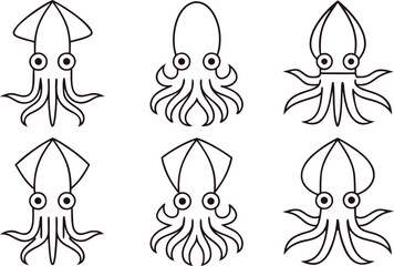 Cuttlefish Set Outline Illustration. Cuttlefish Outline Art Collection. Marine Cuttlefish Design Set. Ocean Cuttlefish Line Art. Underwater Cuttlefish Drawing Pack. Sea Cuttlefish Outline Series
