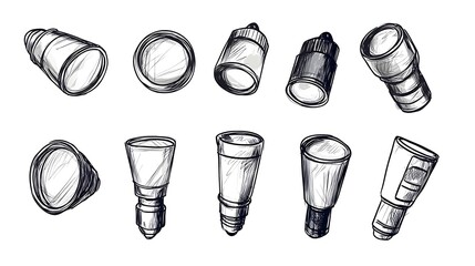 Hand Drawn Flashlight and Torch Vector Sketch Set