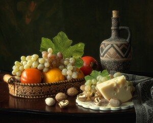 Still life with cheese and fruits	