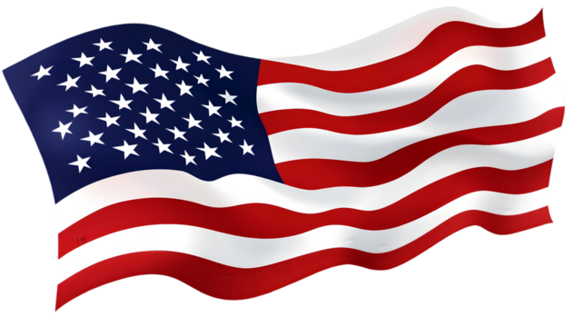 Waving american flag isolated on transparent background, a symbol of freedom and independence day