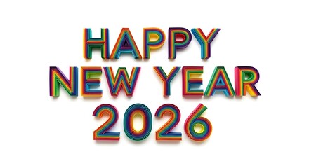 Happy new year 2026 colorful text celebration greeting isolated on white background