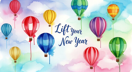 Watercolor balloons lift your new year wishes, new year event