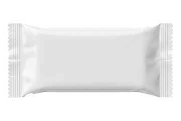 PNG. blank foil packaging. Blank white flow pack wrapper mockup for a chocolate or protein snack bar Isolated on transparent background.