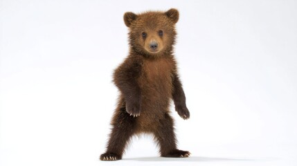 Brown Bear Cub Lying Calmly on White Background Close-Up