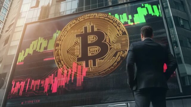 Crypto market analysis with Gen Turbo zoom slow pan highlighting Bitcoin trends in urban setting