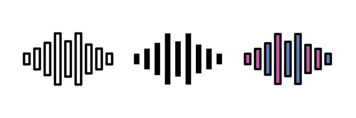 Sound wave icon featuring a series of vertical lines of varying heights, representing audio or signal waves. Designed in a clean line-art style for music, audio apps, podcasts, and UI elements.