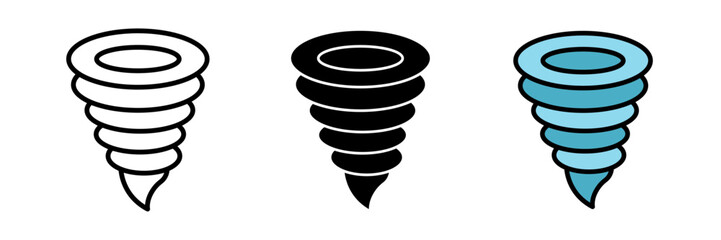 Tornado icon with stacked, tapering curved lines forming a funnel shape, giving a sense of rotation and motion. Designed in a clean, minimal style for weather apps, alerts, and UI elements.