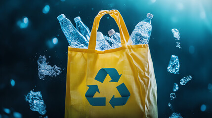 Cloth bag with floating recycling arrows, reusable bag, circular economy