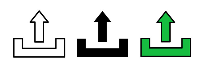 Upload icon representing upload, typically shown as an arrow pointing upward from a device or folder, symbolizing sending or transferring files to the cloud or server.