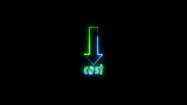 Cost reduction strategy neon sign showing percentage decrease concept