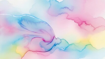 A mesmerizing abstract background showcases delicate, fluid movements of vibrant pastel inks spreading across a clean, light canvas. Soft shades of pink, blue, yellow, purple, and hints of green blend - Powered by Adobe
