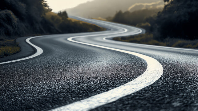 Highway curves with geometric caution lines, safe driving, turning safety