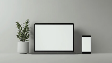 Laptop and phone mockup set, mockup, multidevice branding scene