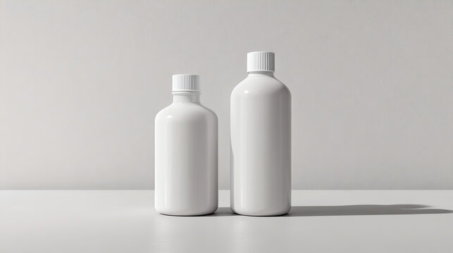 Minimal bottle duo mockup, mockup, balanced packaging aesthetic