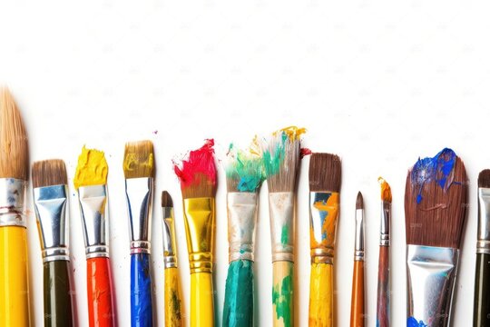 Paints and brushes paint tool white background.