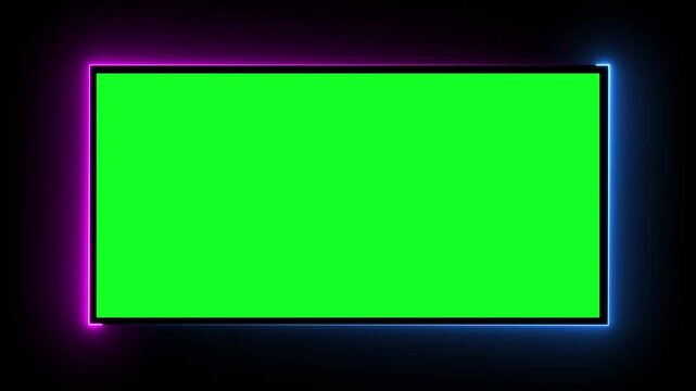 Glowing Neon Frame with Green Screen Background
